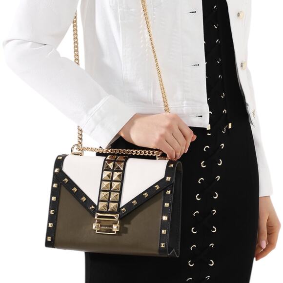 Michael Kors Whitney Studded Colorblock Leather Convertible Shoulder Bag - Picture 3 of 13